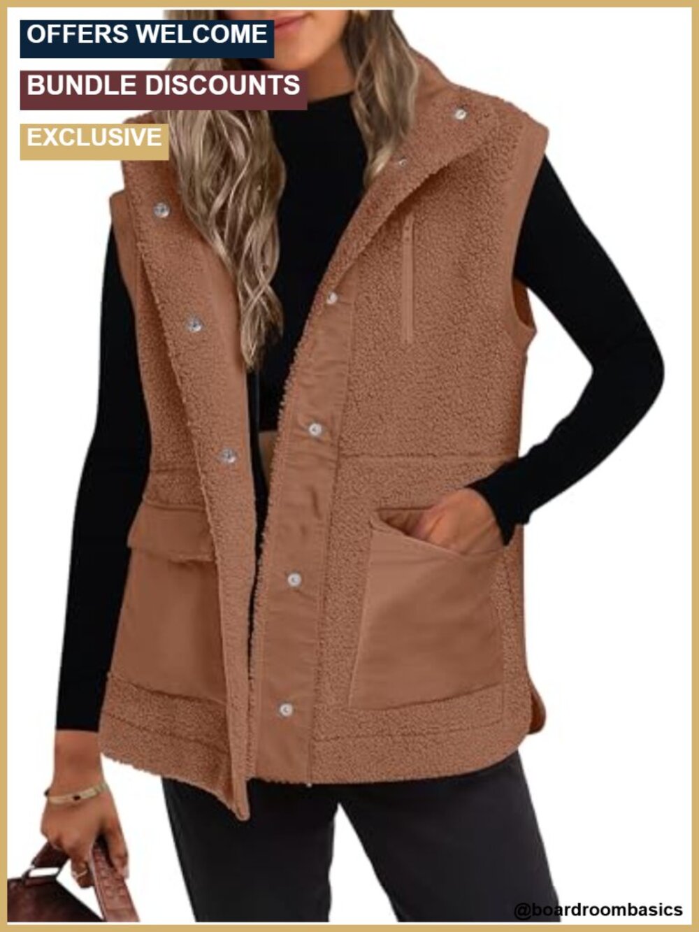 ANRABESS Womens Sherpa Fleece Vest Fuzzy Sleeveless Fall Winter Layer